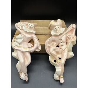 Vintage Chalkware Miller Studios Wall Plaques Masked Dancers Harlequins 1960